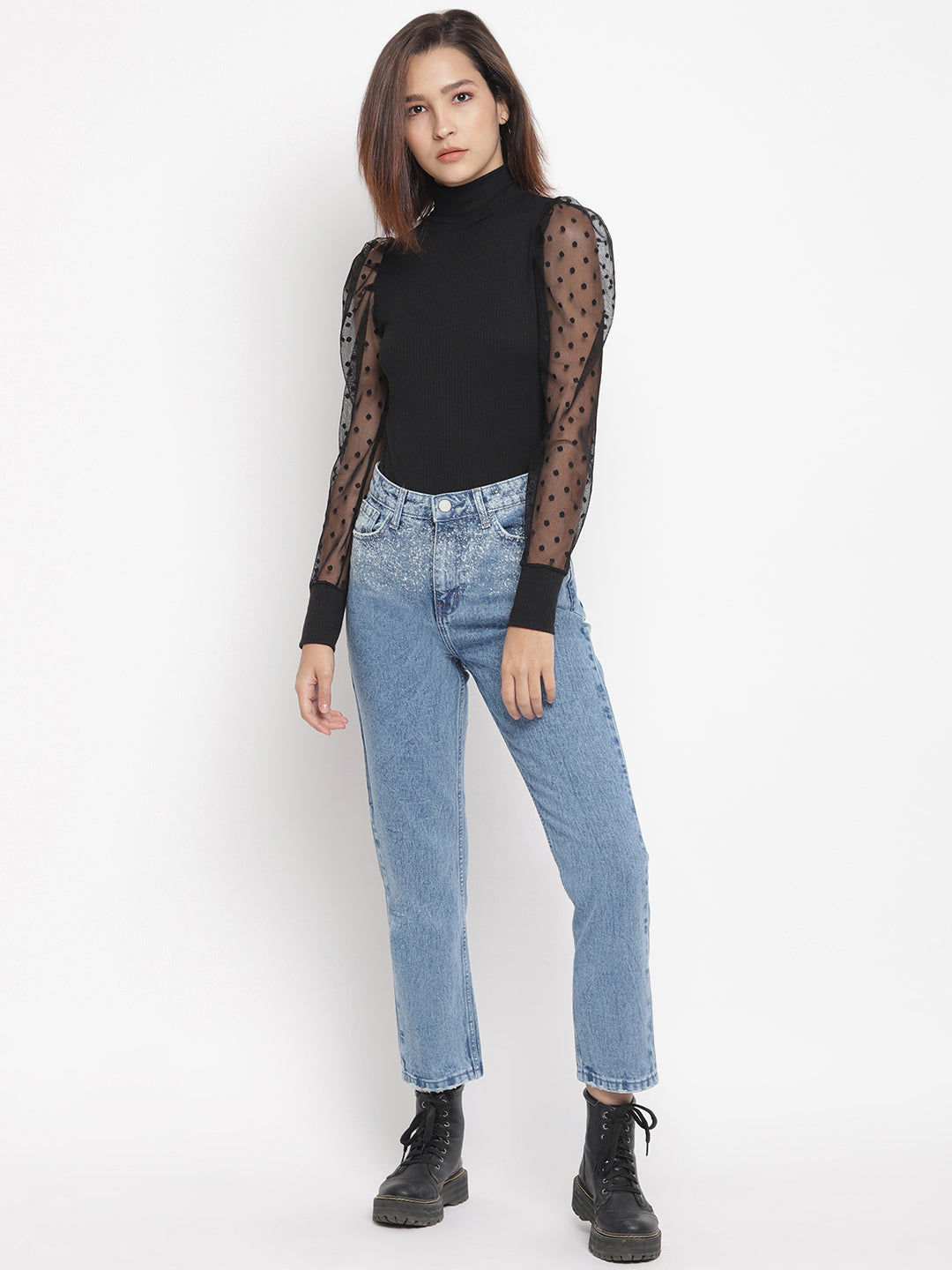 Women Light Blue Distressed Mom Fit Denim Jeans