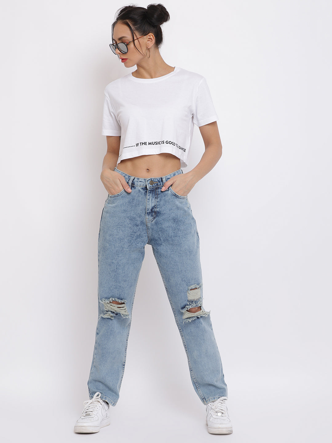 Women White Typography Printed Crop Top