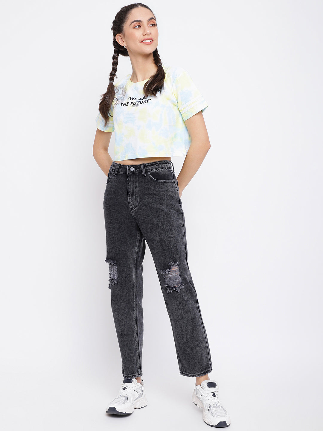 Smokey Grey Denim Mom Fit Jeans