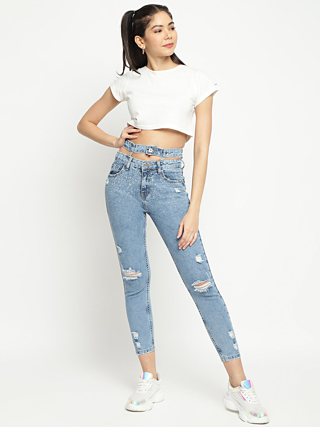 Double Belt Slim Fit Jeans