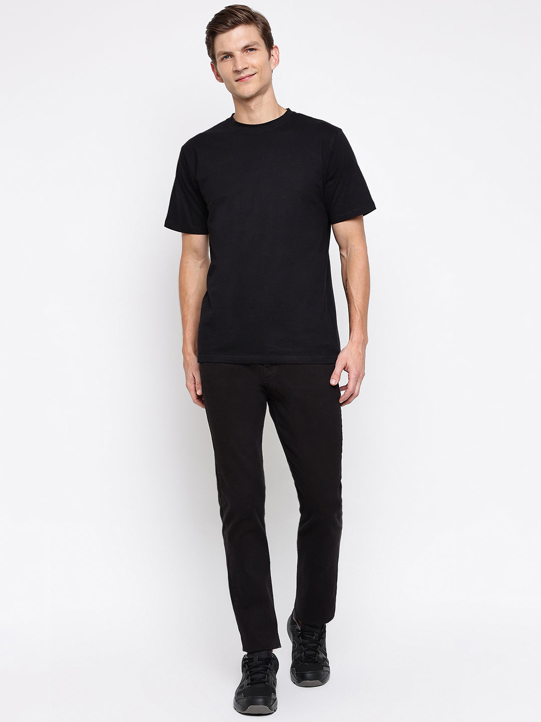 Men Black Printed Cotton T-shirt