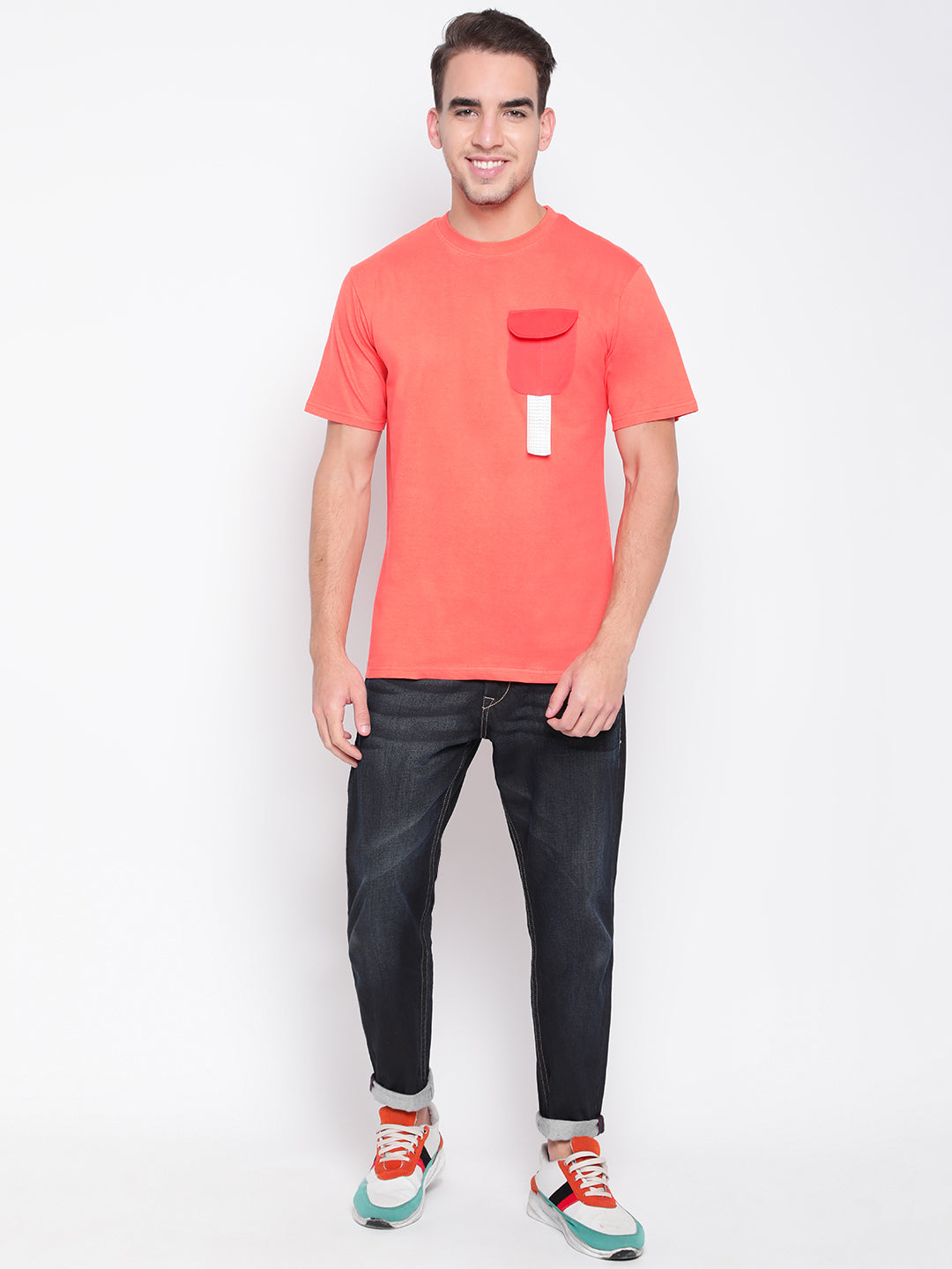 Men Peach Flap Pocket T-shirt