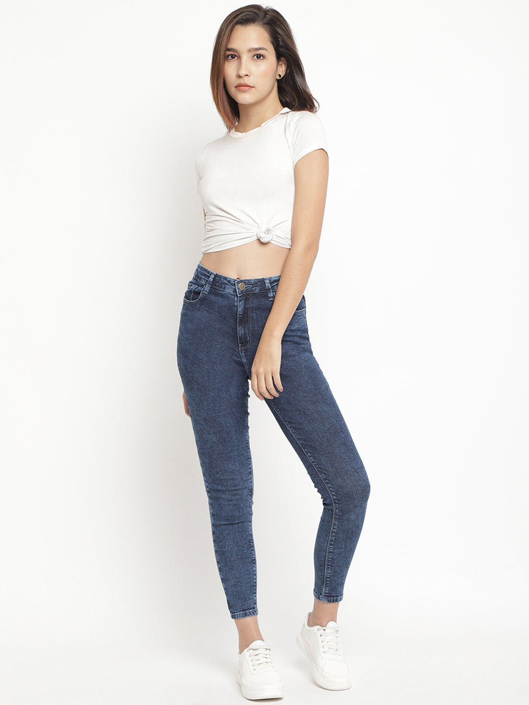 Women High Waist Mid Blue Super Skinny Denim Jeans