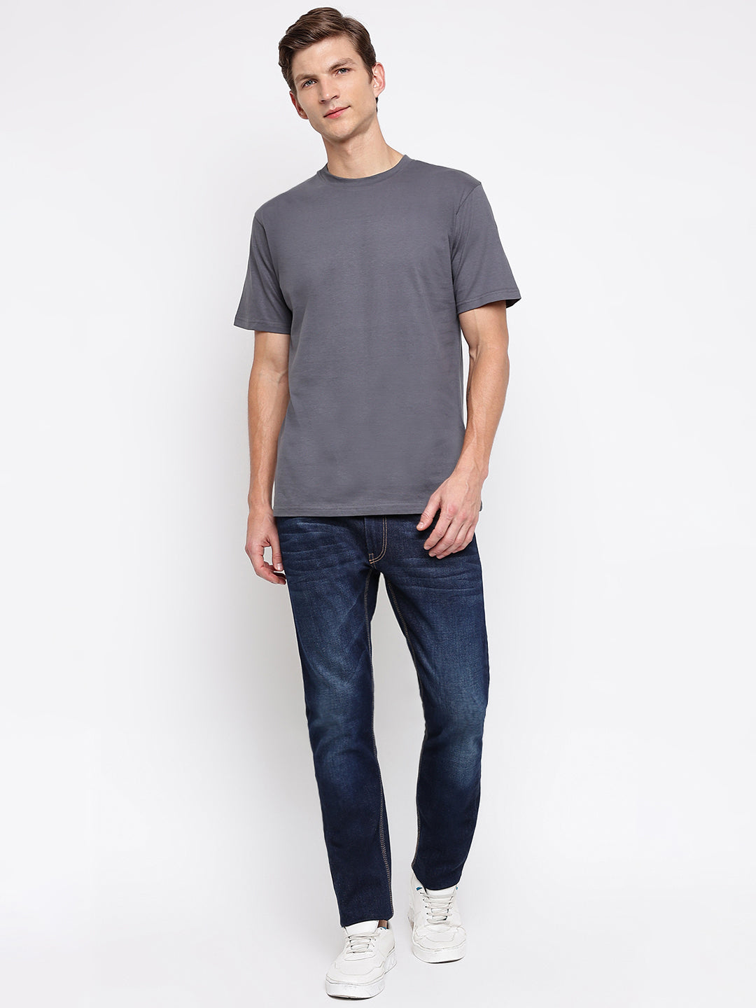 Grey Printed Cotton T-shirt