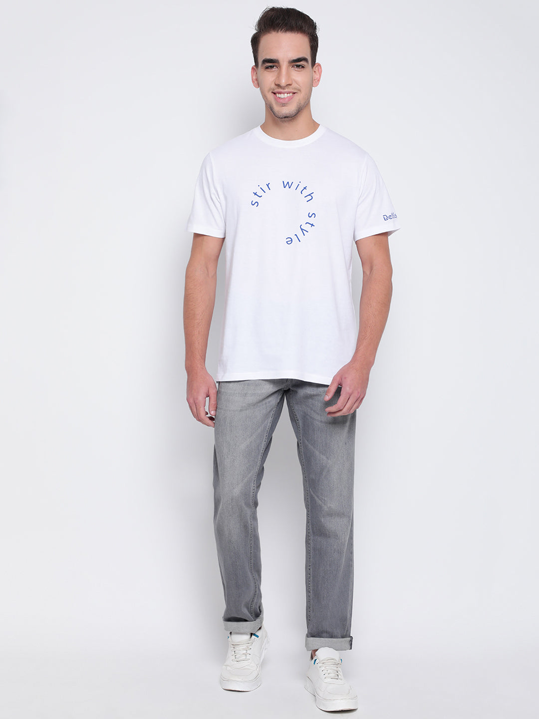Men White Cotton T-shirt
