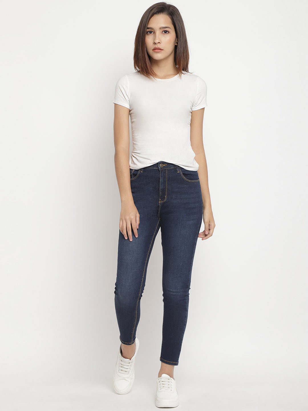 Women High Waist Dark Blue Super Skinny Denim Jeans