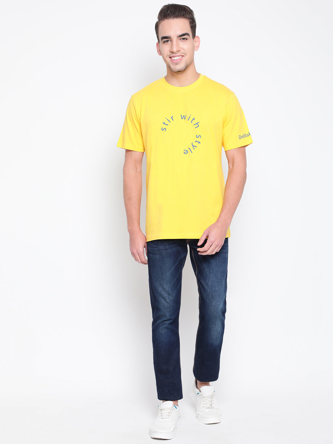 Men Yellow Printed Cotton T-shirt