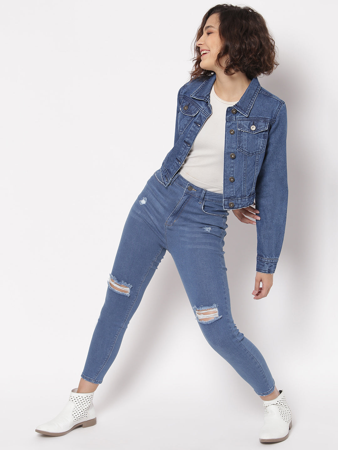 Blue Cropped Denim Jacket