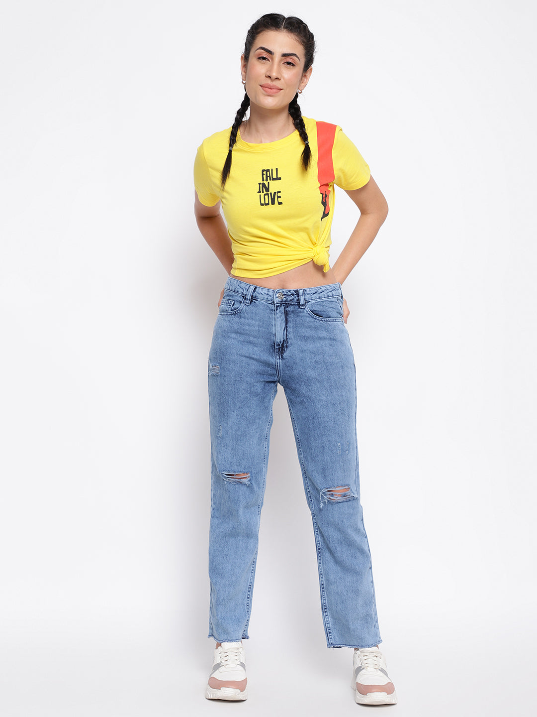 Blue Distressed Straight Jeans