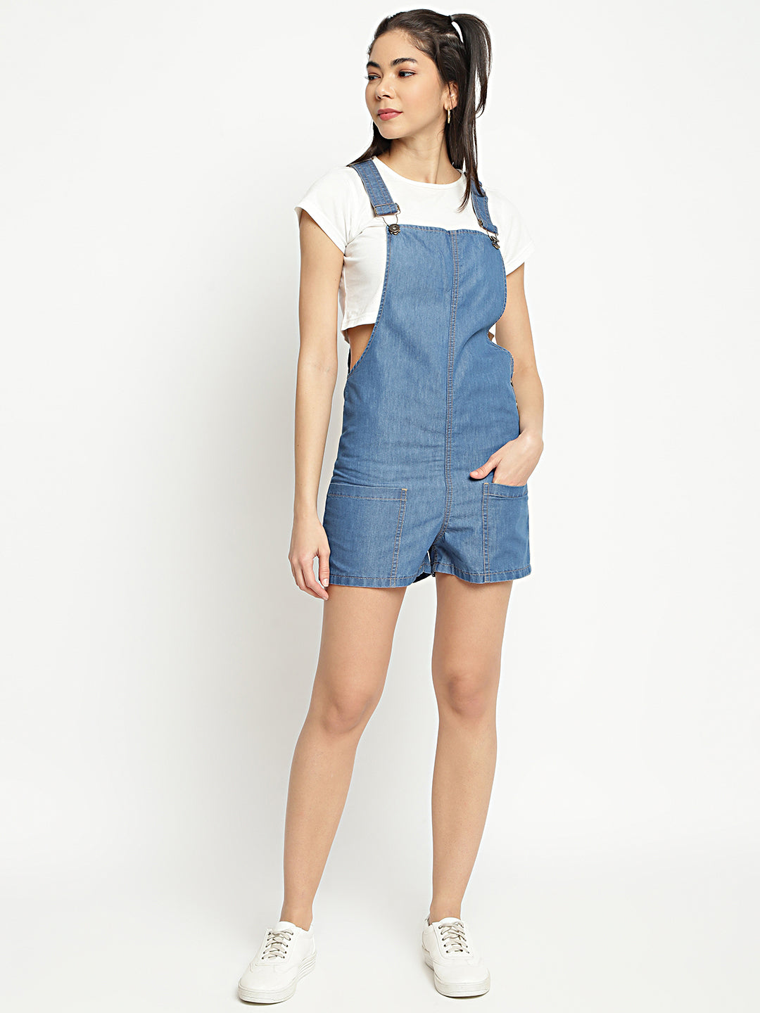 Women Dark Blue Hot Short Denim Dungaree
