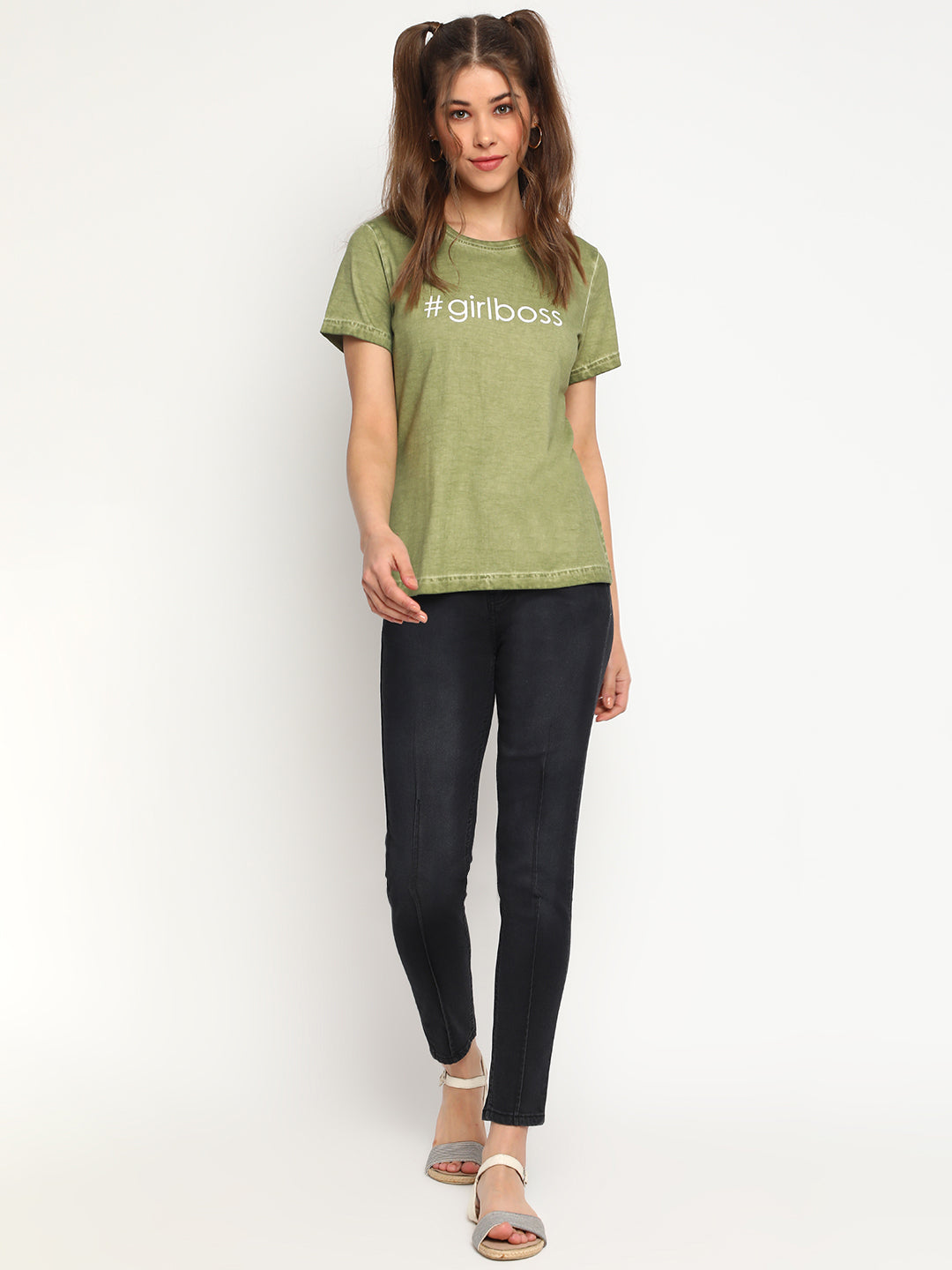 Olive Green Printed T-shirt