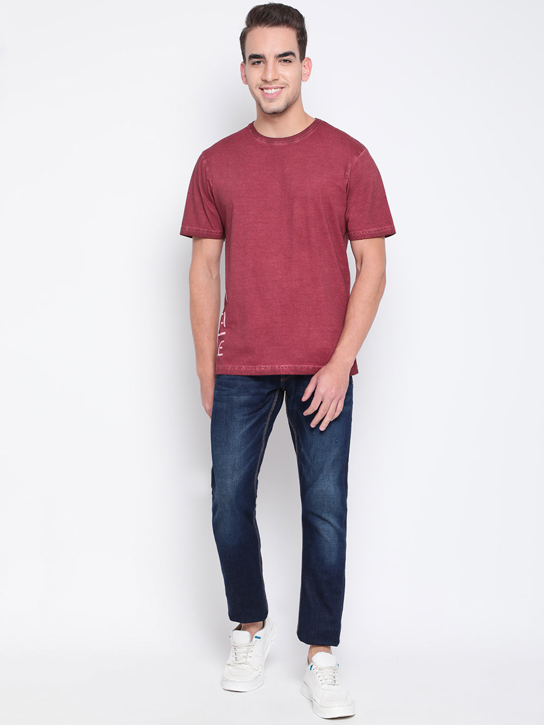 Men Maroon Cotton T-shirt