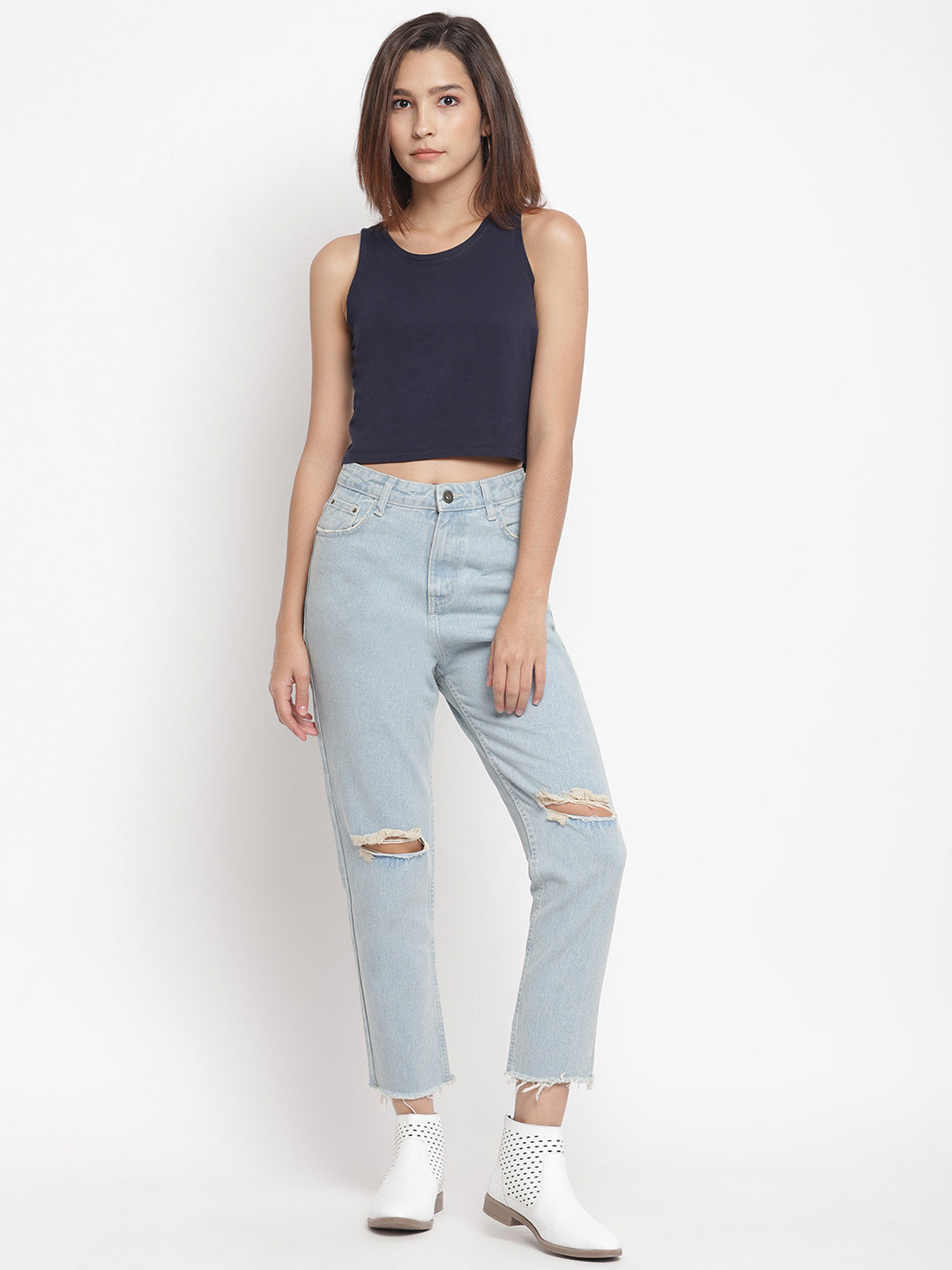 Women Light Blue Boyfriend Fit Denim Jeans