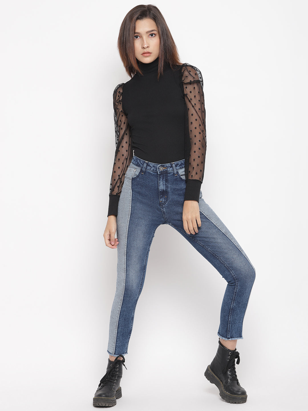 Tapered Cut And Sew Jeans