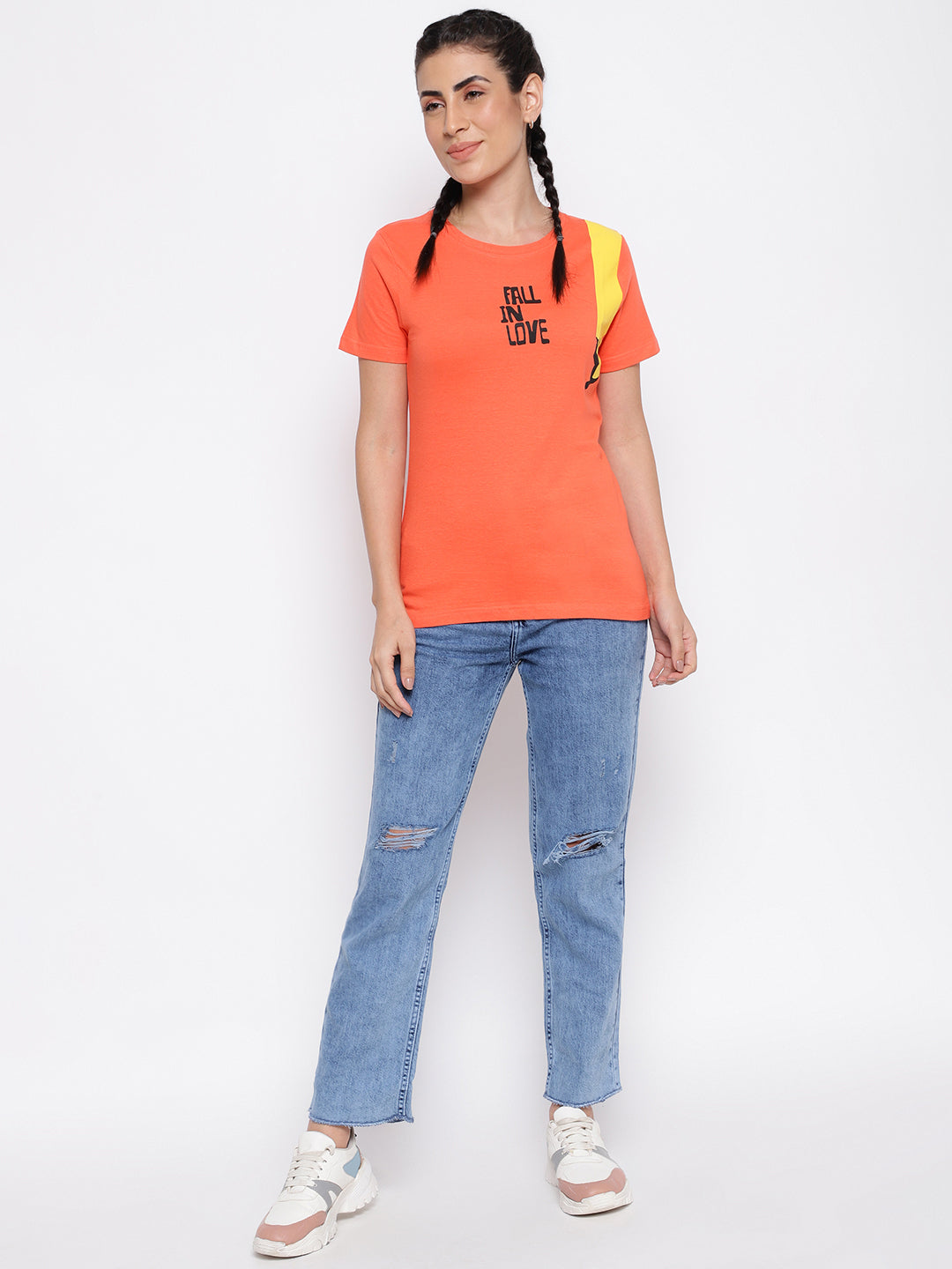 Peach Cotton Printed T-shirt