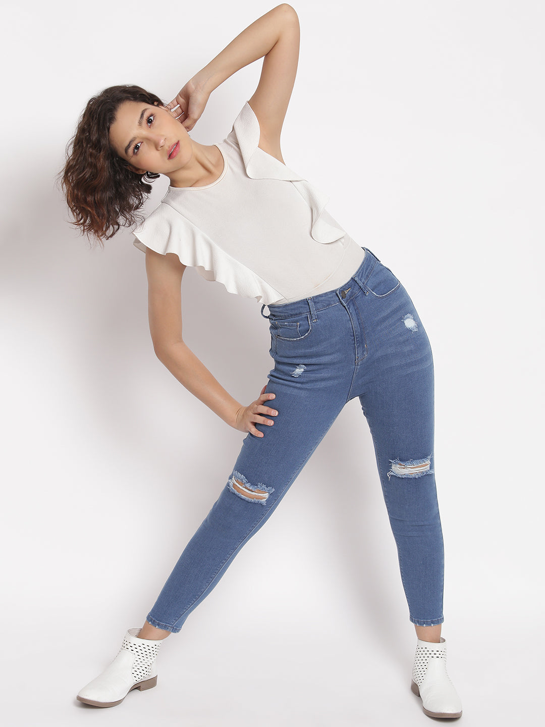 Distressed Blue High Skinny Jeans