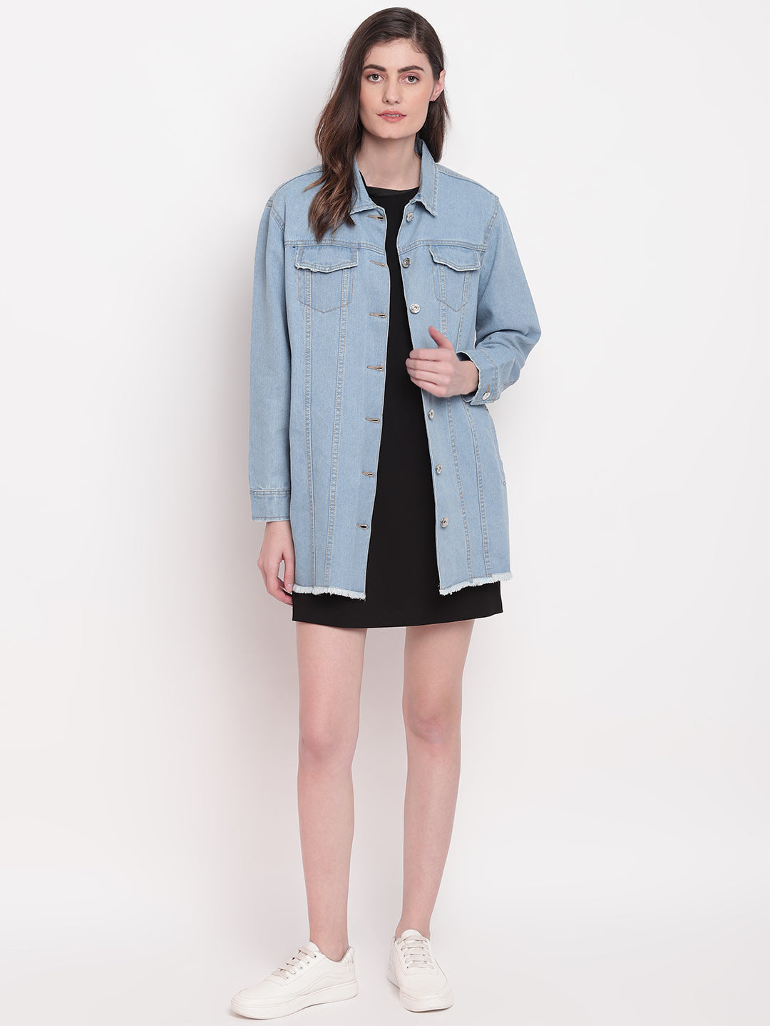 Women Light Blue Long Denim Jacket