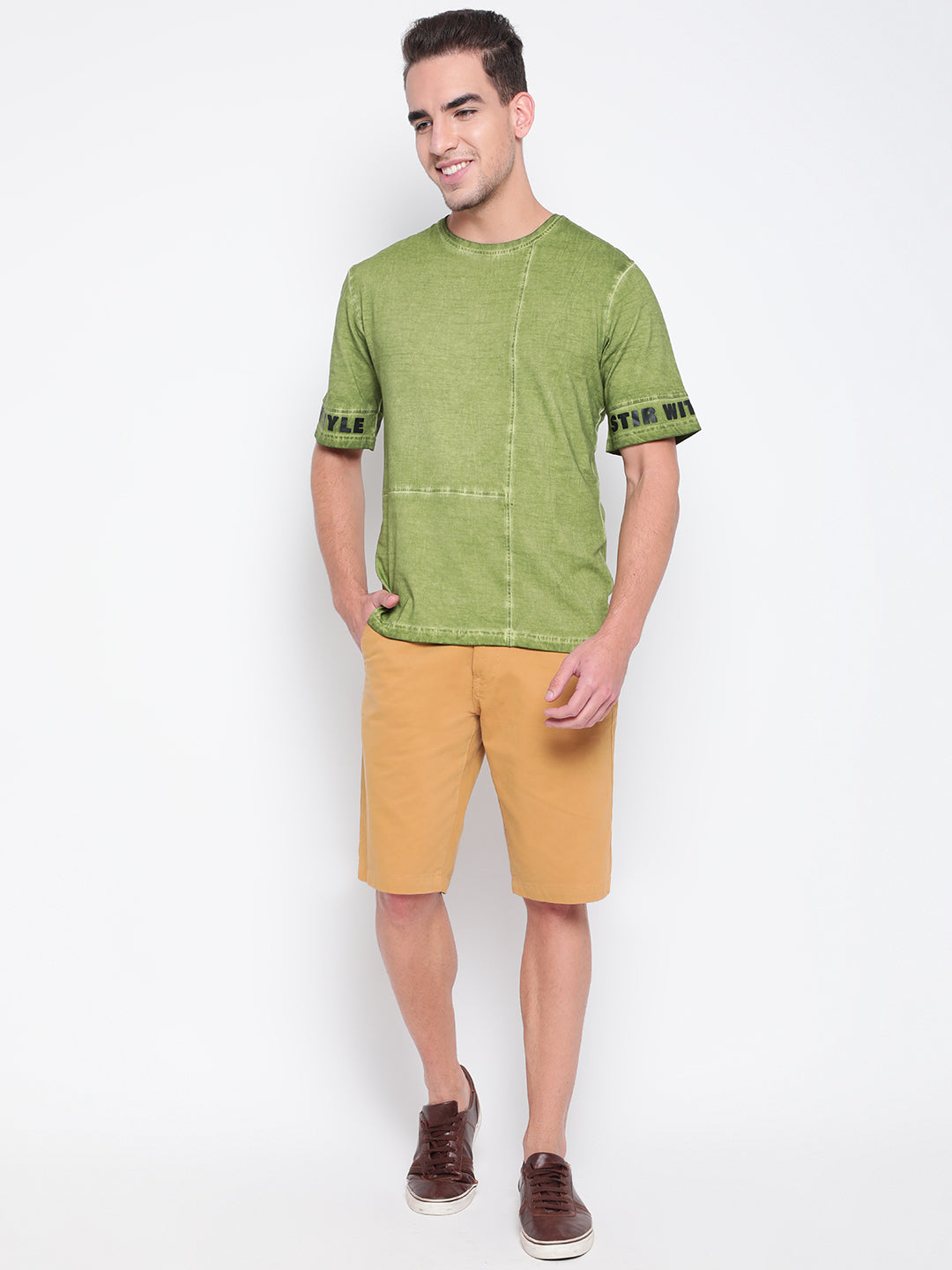 Men Olive Printed T-shirt