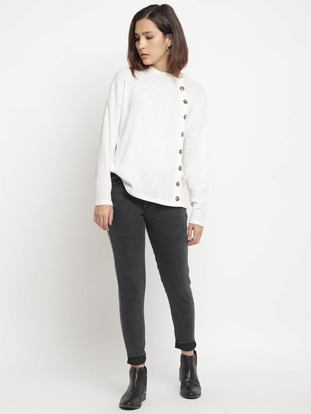 Women Mid Waist Black Slim Fit Denim Jeans