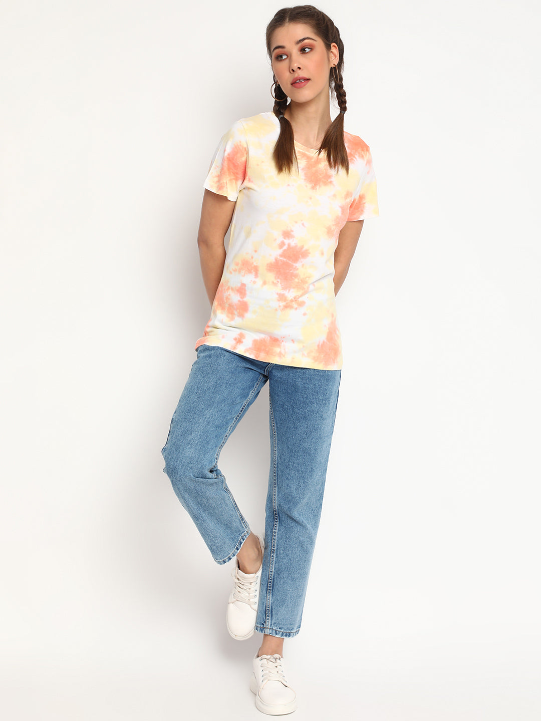Women Orange Tie-dye T-shirt
