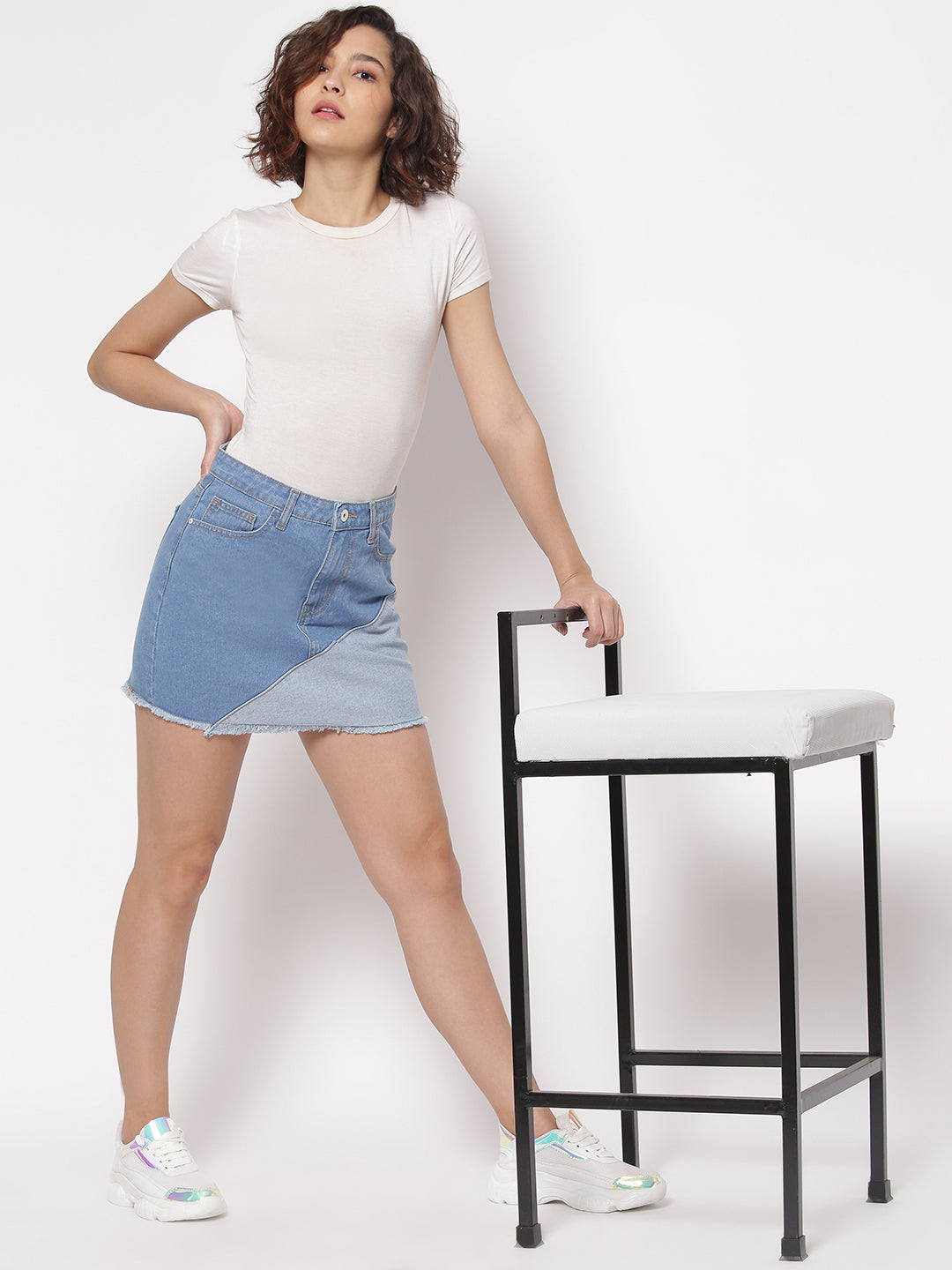 Asymmetrical Blue Denim Skirt