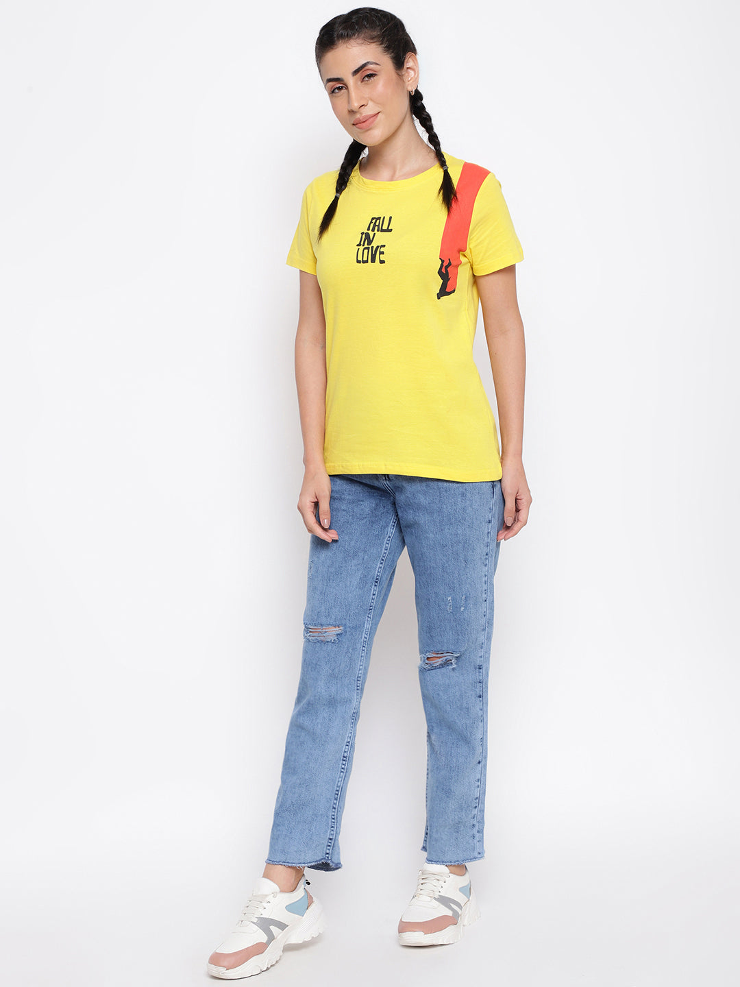 Yellow  Cotton Printed T-shirt