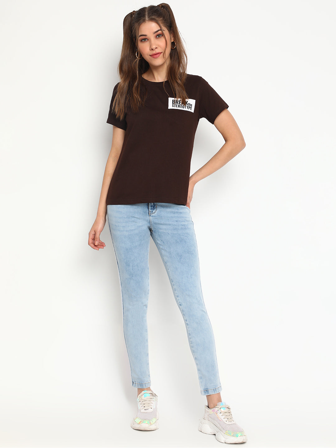 Women Brown Printed T-shirt