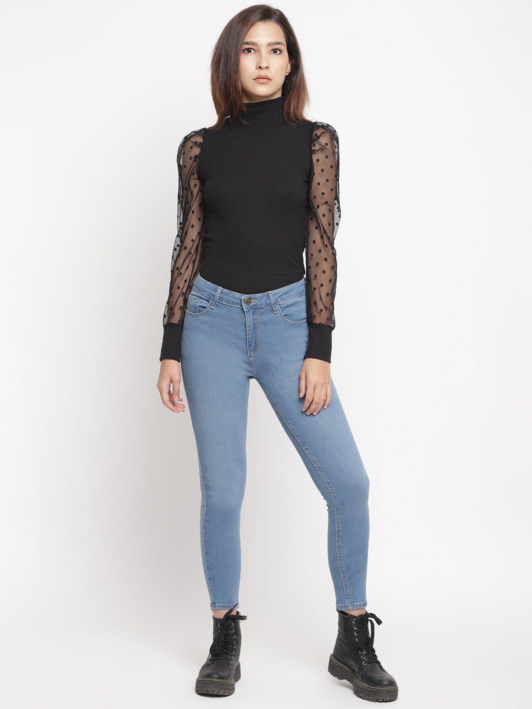 Women Mid Waist Light Blue Super Skinny Jeans