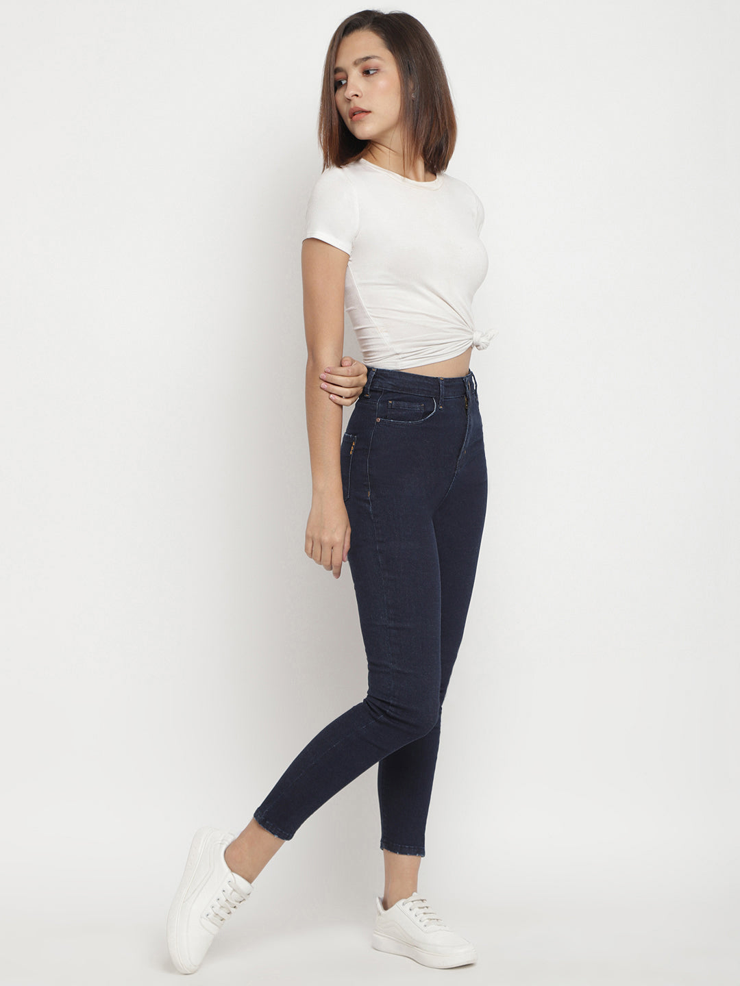 Women Super High Waist Dark Blue Super Skinny Denim Jeans