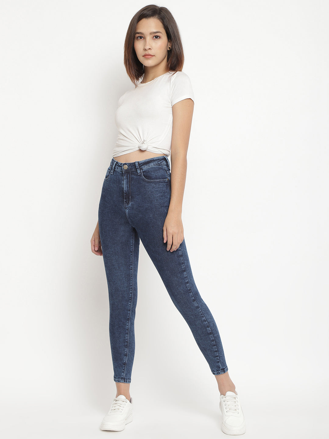 Women Super High Waist Mid Blue Super Skinny Denim Jeans
