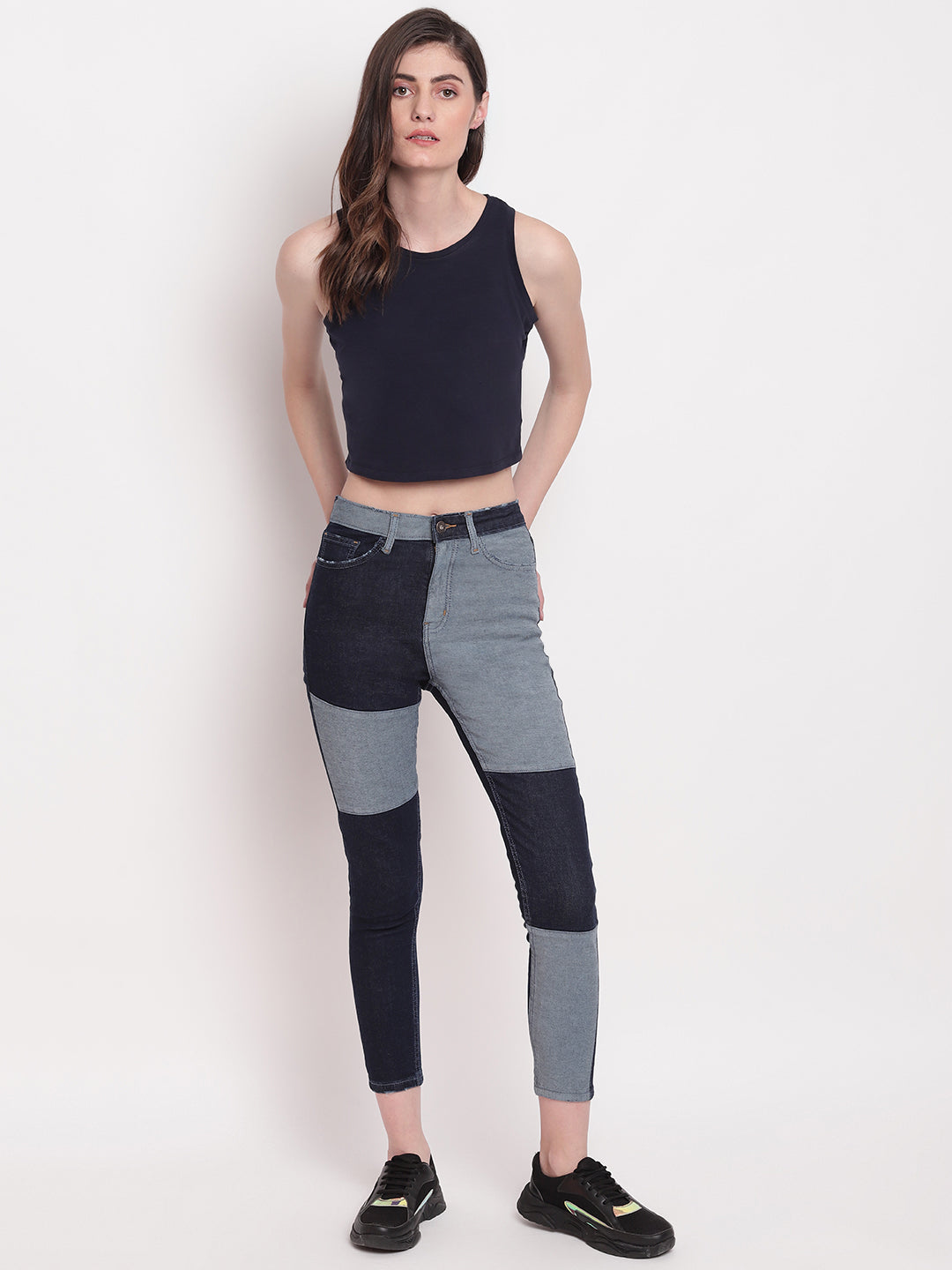 Women Patched High waist Skinny Fit Black Denim Jeans