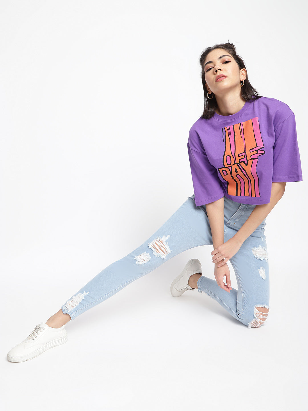 Women High Waist Light Blue Distressed Slim Fit Denim Jeans