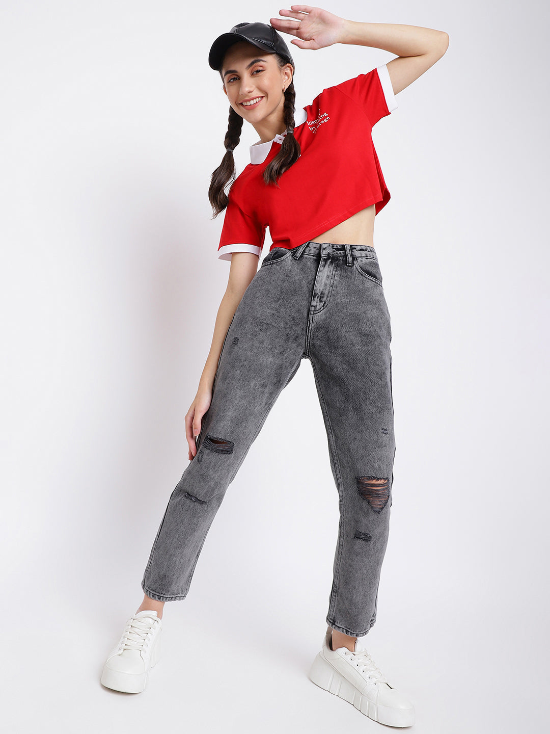 Grey Denim Boyfriend Fit Jeans