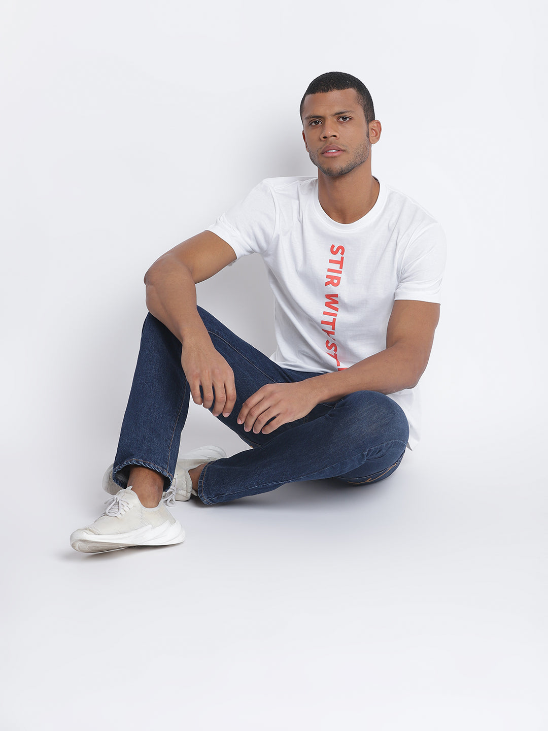 Men Typography Print White T-shirt