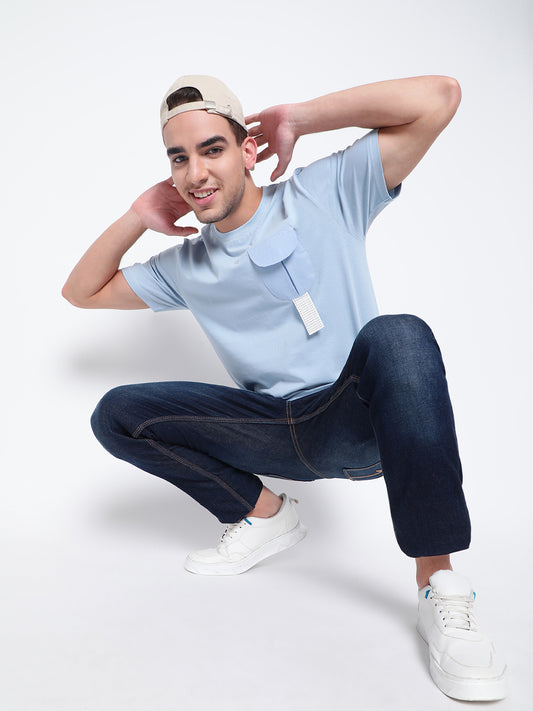 Men Blue Flap Pocket T-shirt