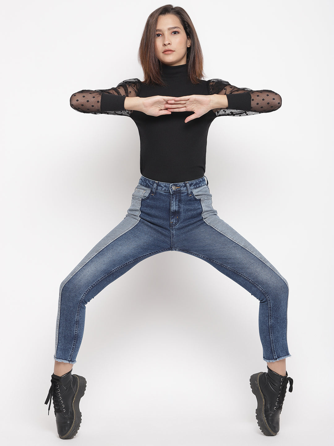 Tapered Cut And Sew Jeans
