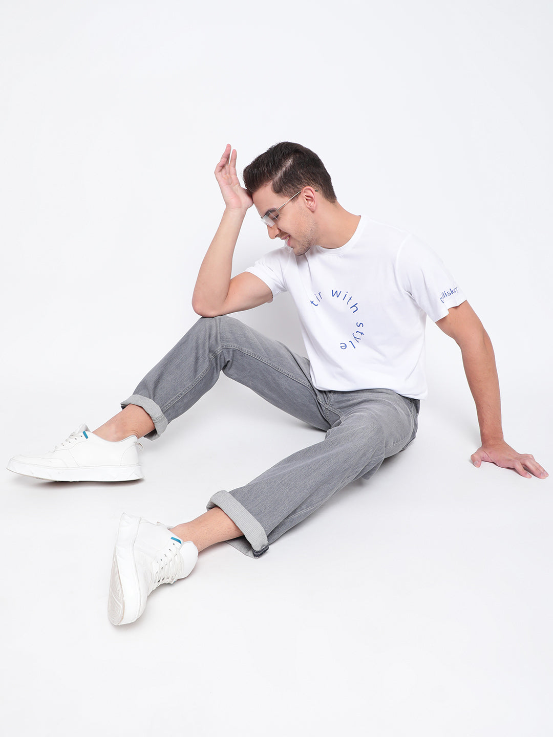 Men White Cotton T-shirt