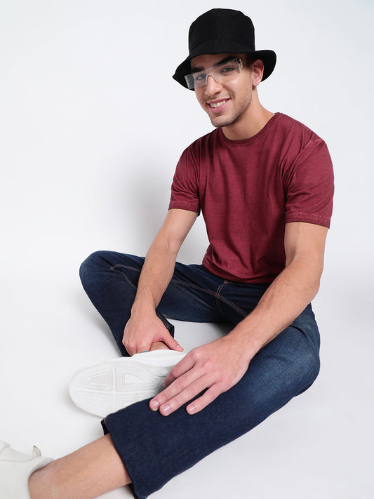 Men Maroon Cotton T-shirt