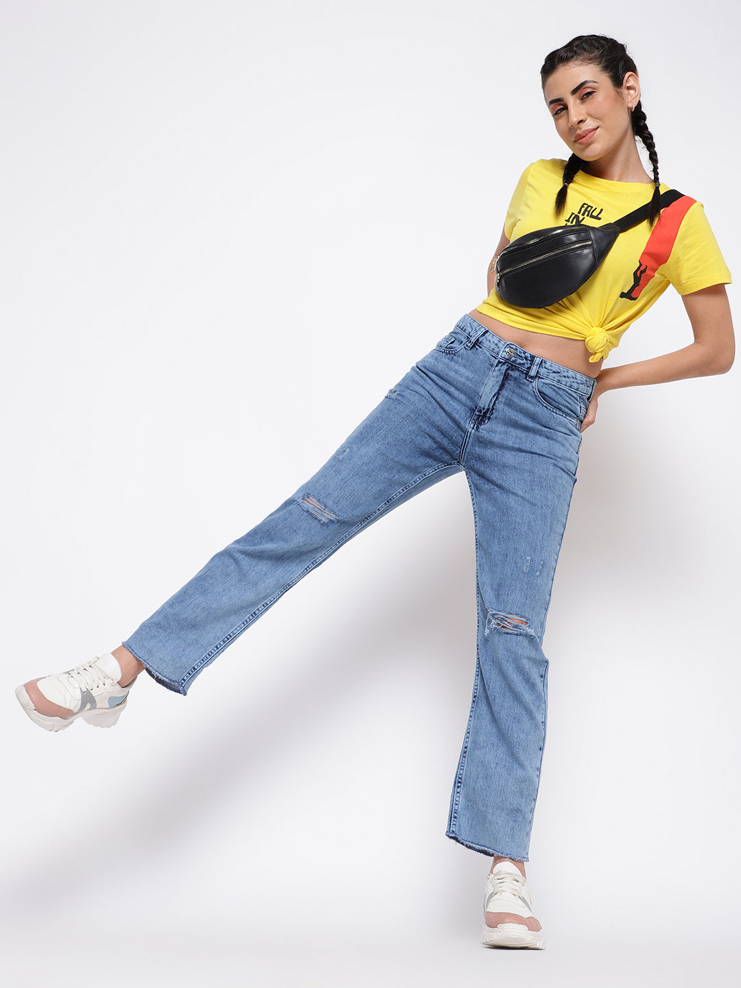 Blue Distressed Straight Jeans