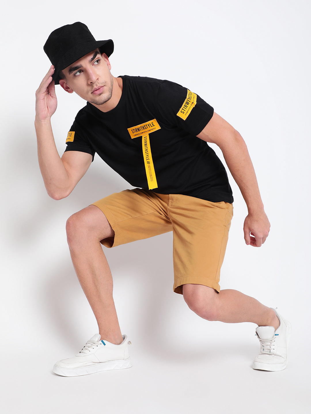 Men Black Tape Detail T-shirt