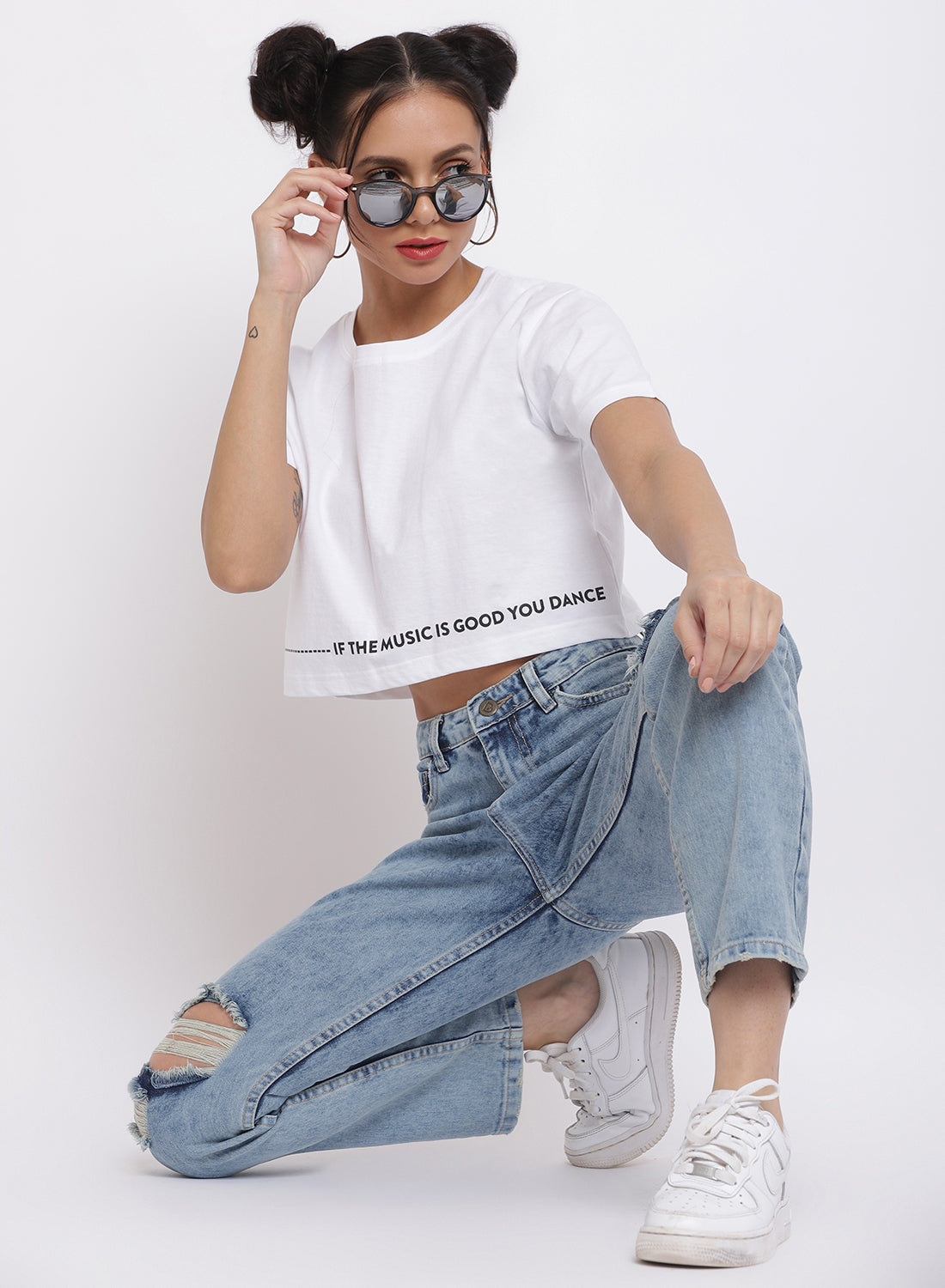 Women White Typography Printed Crop Top