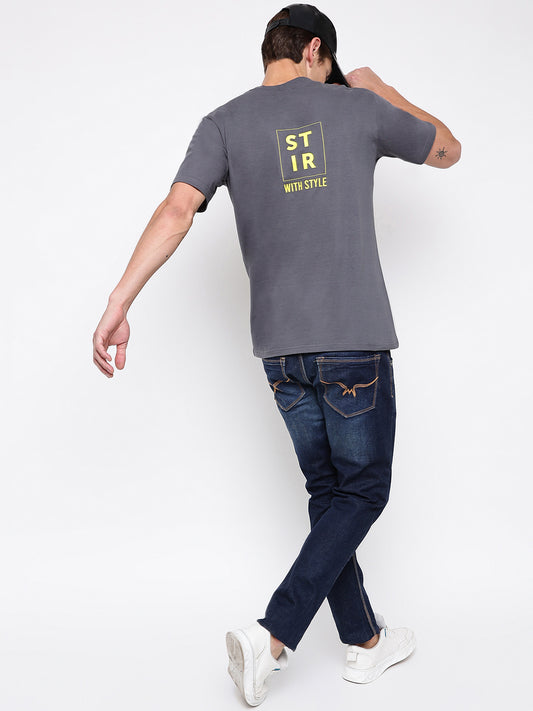 Men Grey Printed Cotton T-shirt