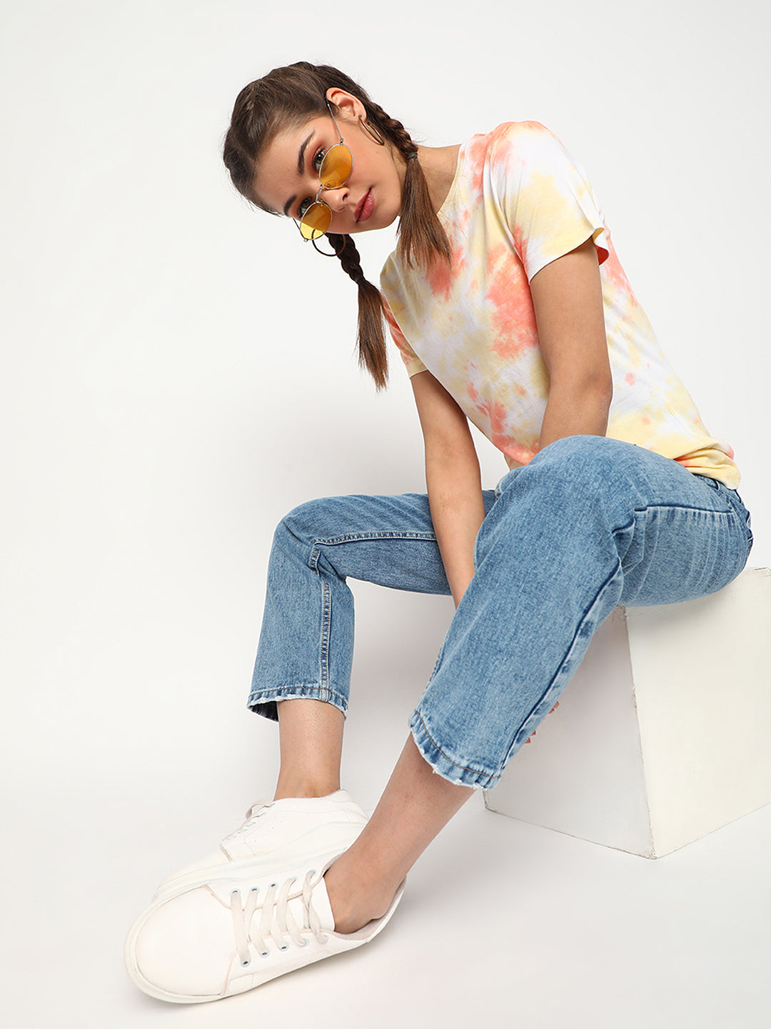 Women Orange Tie-dye T-shirt