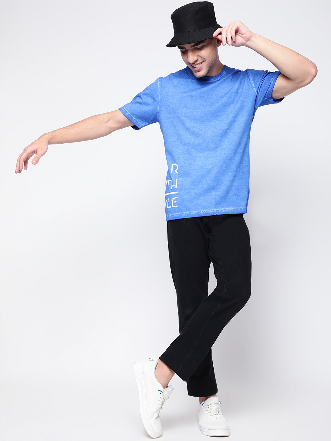 Men Blue Cotton T-shirt