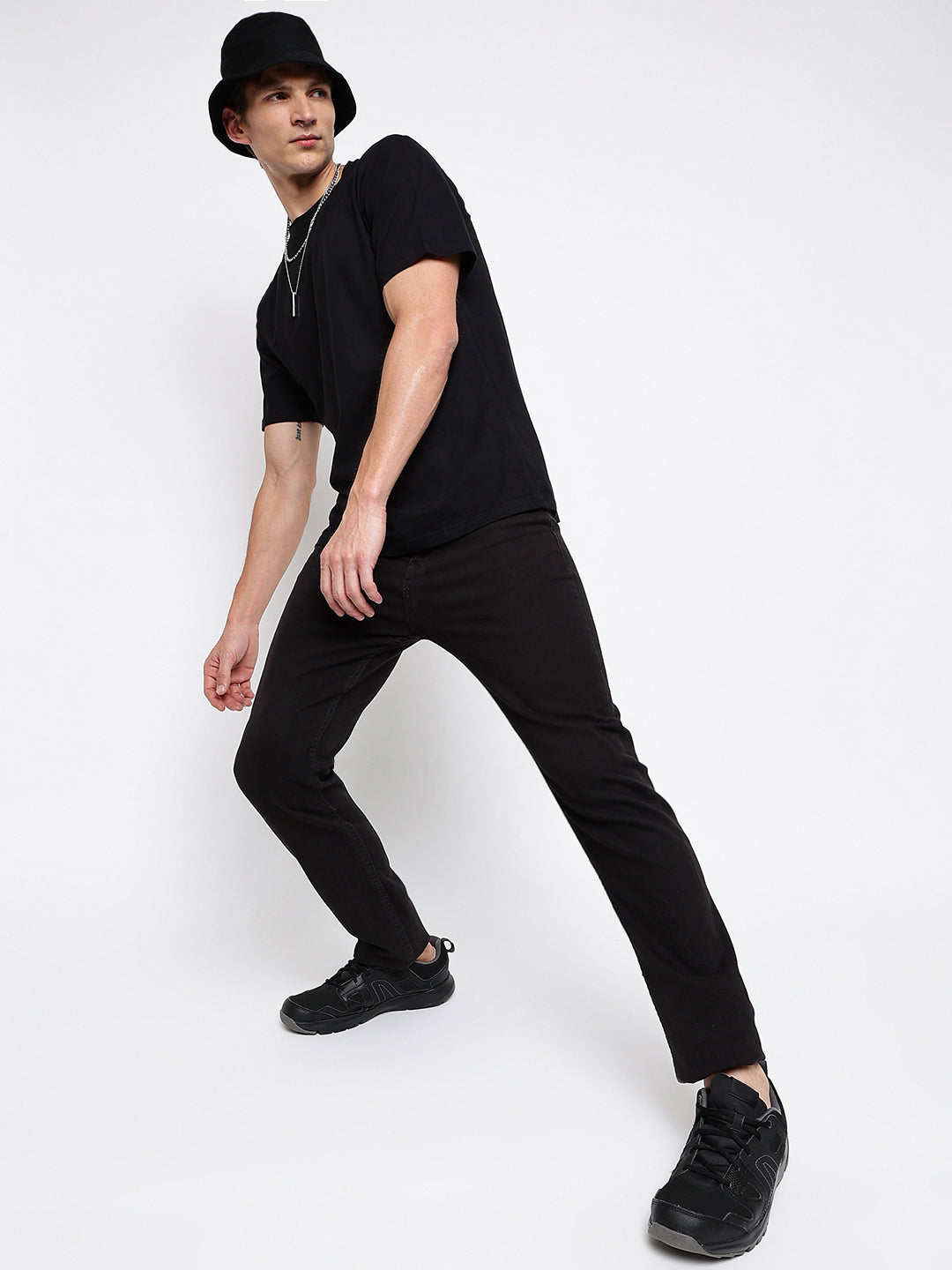 Men Black Printed Cotton T-shirt