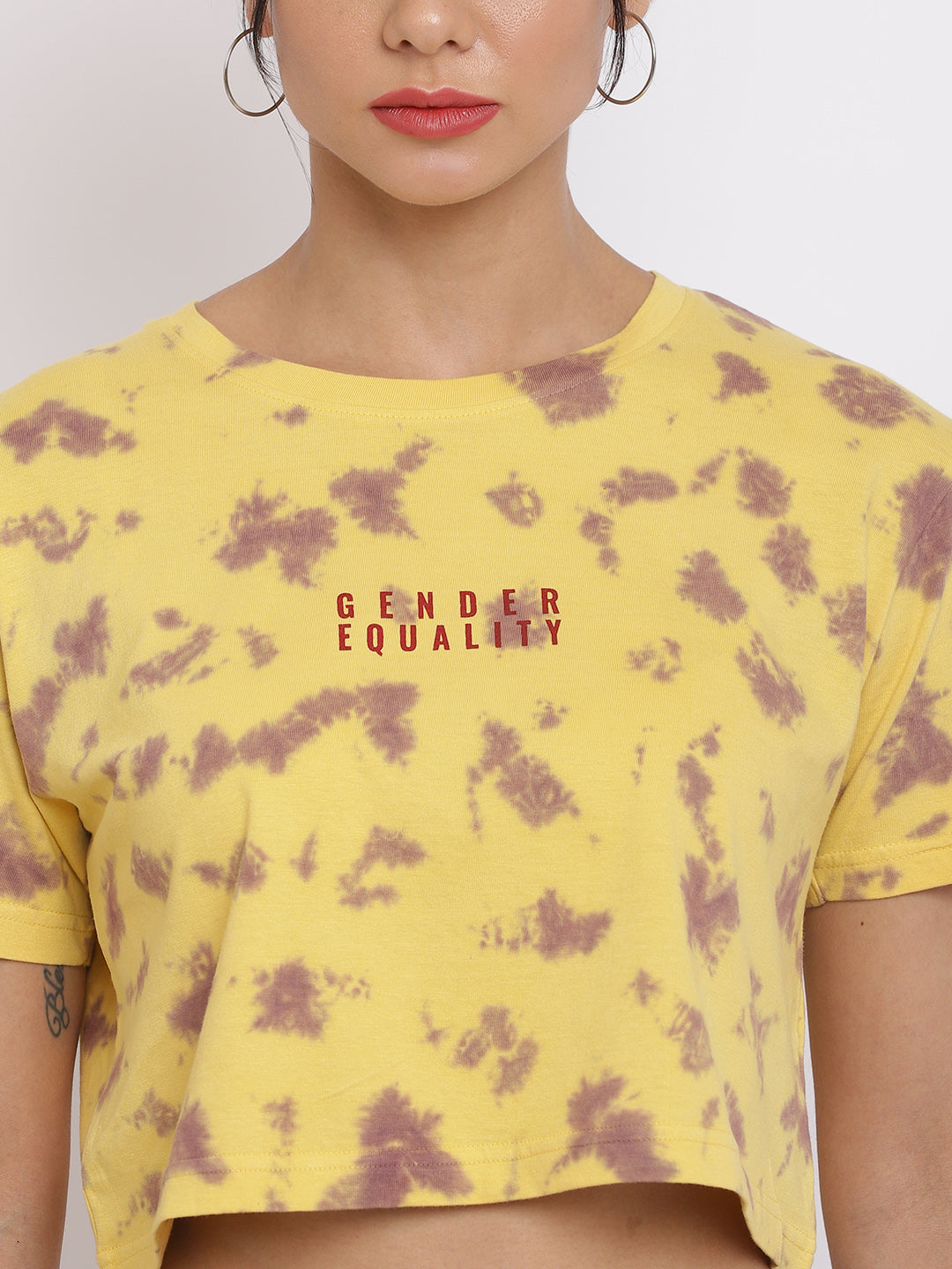 Women Yellow Overall Print Crop Top