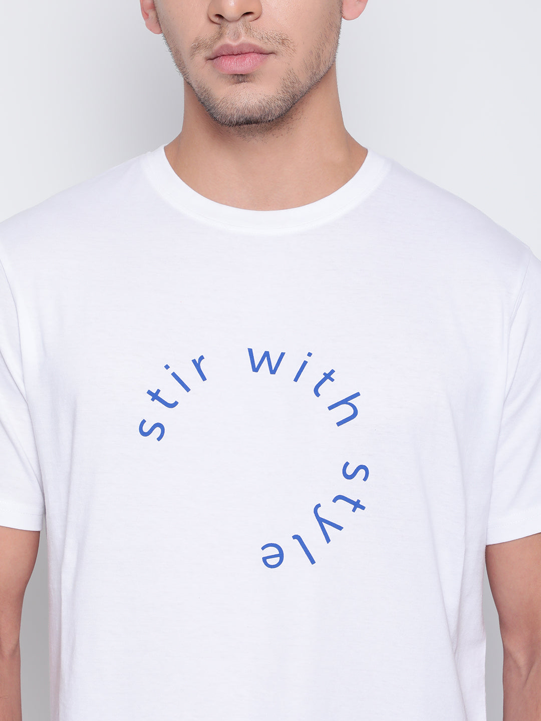 Men White Cotton T-shirt