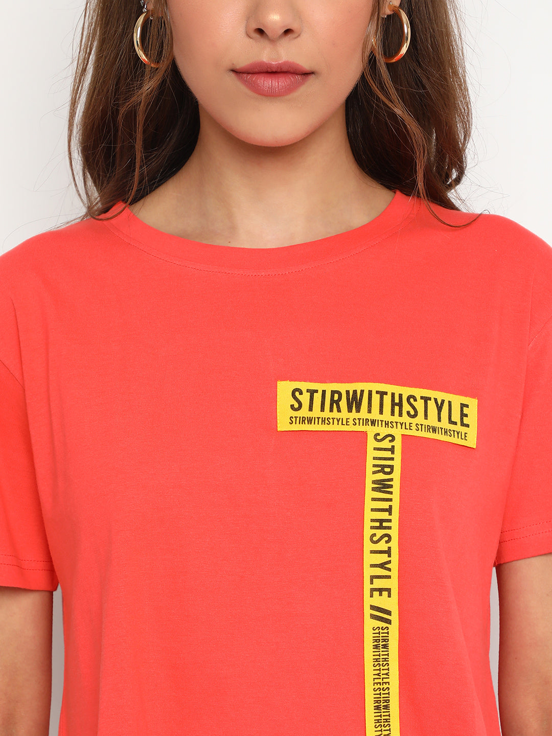 Tape Detail Peach Crop Top