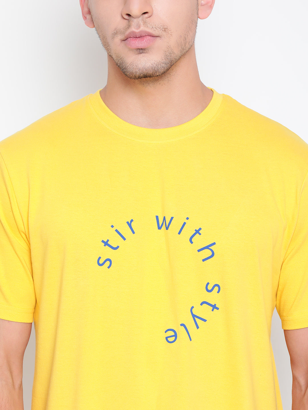Men Yellow Printed Cotton T-shirt