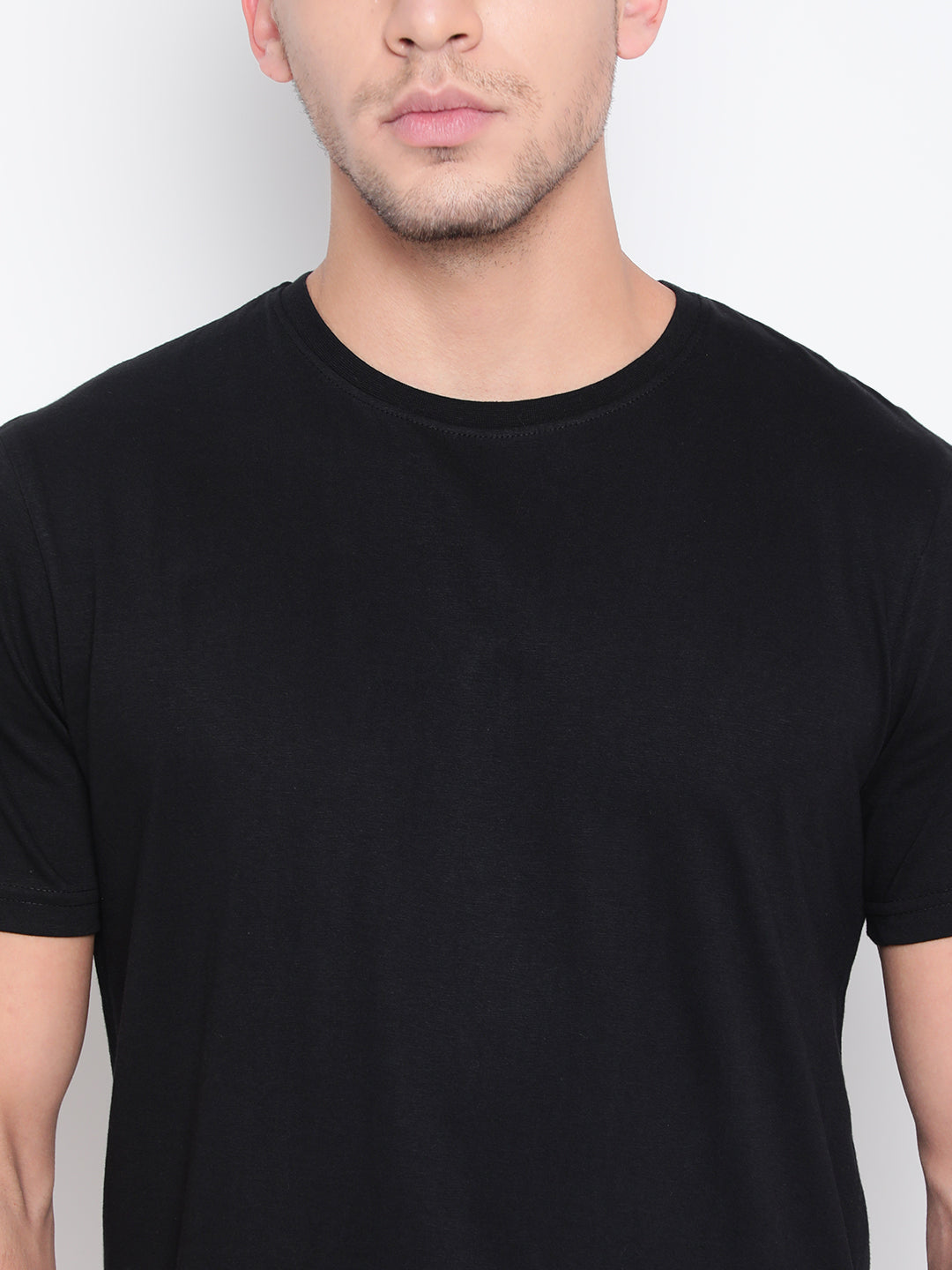 Men Black Cotton T-shirt